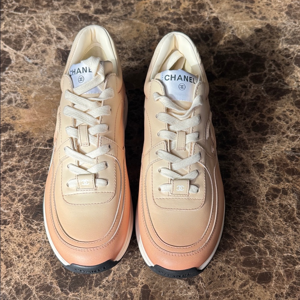 Chanel sneakers trainers flats ombré beige printed calfskin light orange sz 38.5 - Picture 2 of 11